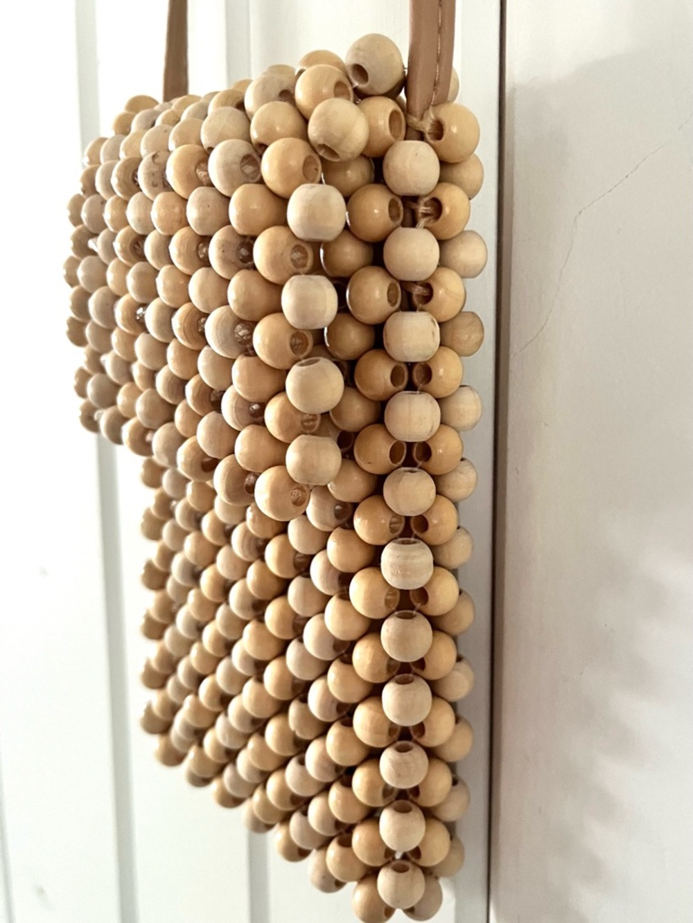 Beaded Bohemian Wooden Mini Crossbody Bag in Natural Beige